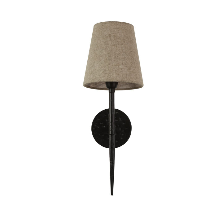 Searchlight 30690-1BK Gothic Wall Light Hammered Black Metal Natural Linen