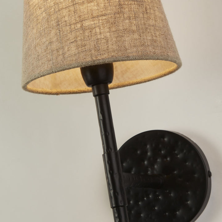 Searchlight 30690-1BK Gothic Wall Light Hammered Black Metal Natural Linen