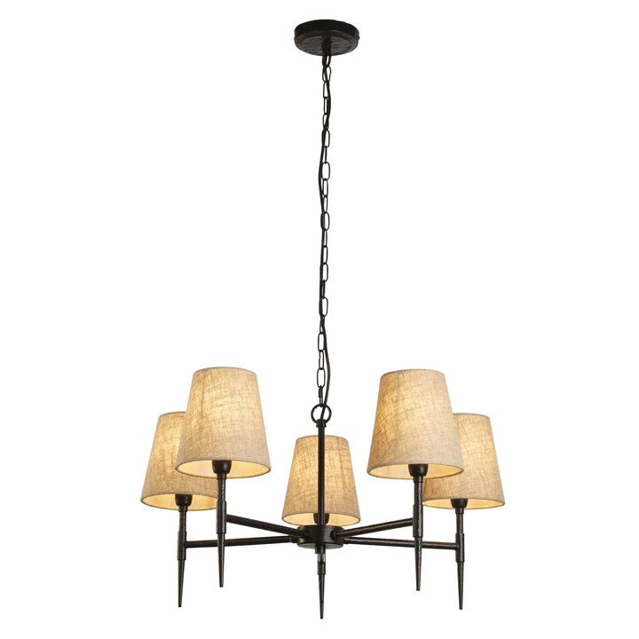 Searchlight 30690-5BK Gothic 5 Light Pendant Hammered Black Metal Natural Linen