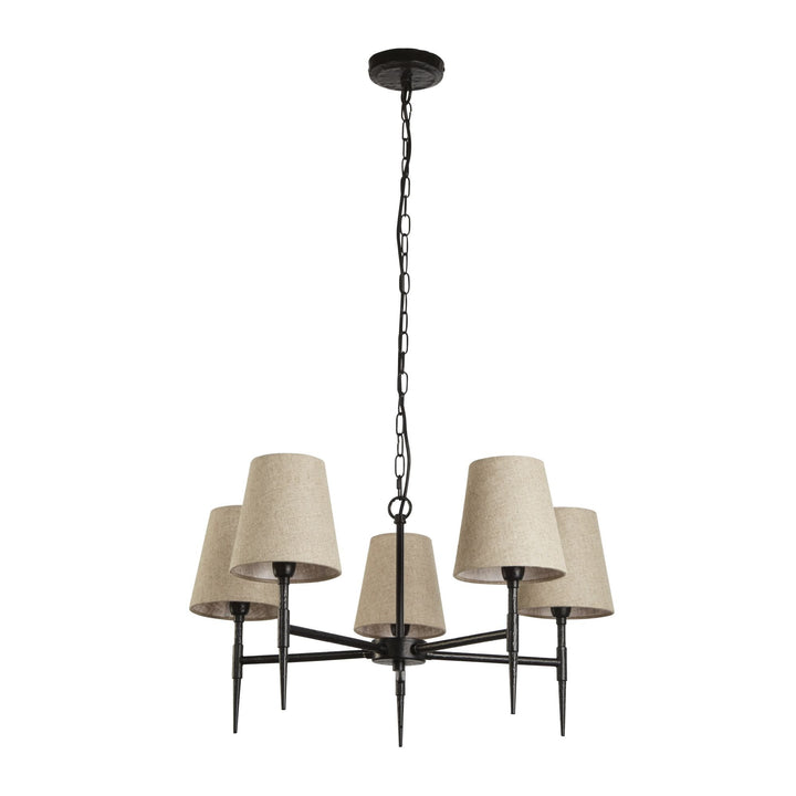 Searchlight 30690-5BK Gothic 5 Light Pendant Hammered Black Metal Natural Linen