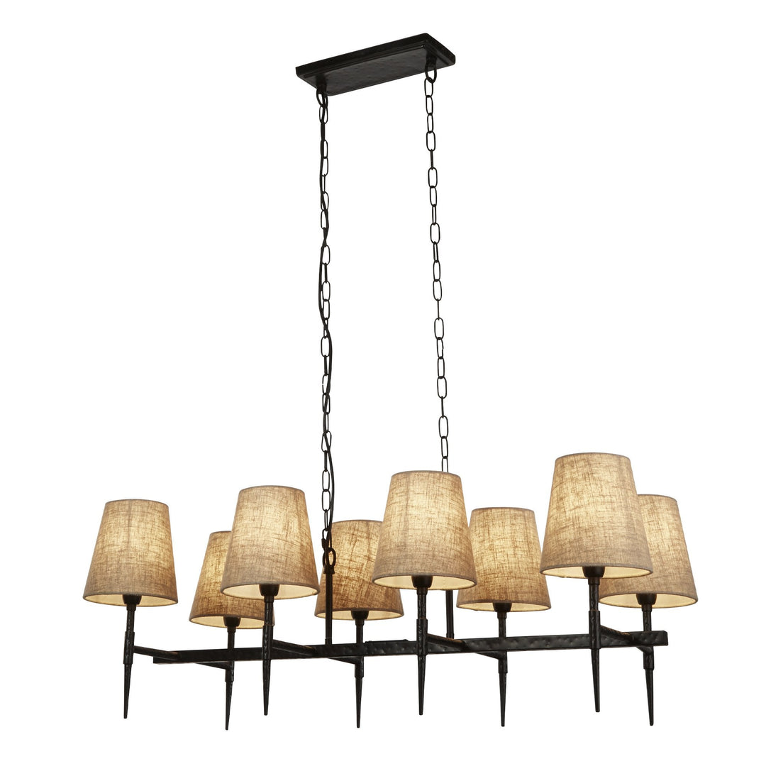 Searchlight 30690-8BK Gothic 8 Light Bar Pendant Hammered Black Metal Natural Linen