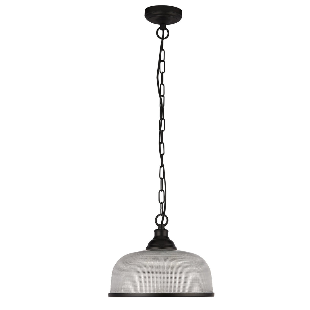 Searchlight 1682BK Highworth Pendant Matt Black Metal Holophane Style Glass