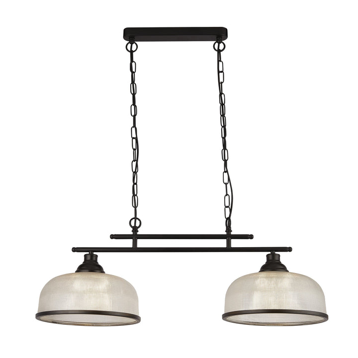 Searchlight 3592-2BK Highworth 2 Light Bar Pendant Black Metal Holophane Style Glass