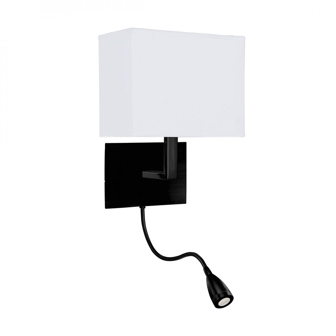 Searchlight 6519BK Hotel Wall Light Matt Black Metal White Fabric Shade