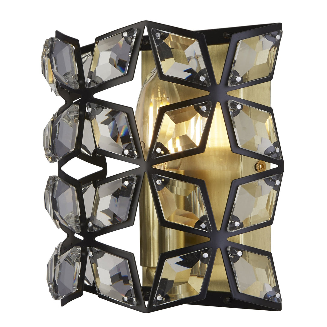 Searchlight 59811-1BSB Iris Wall Light Black Metal Crystal Brass