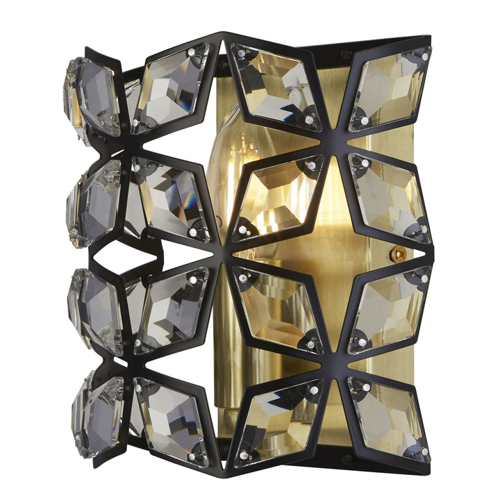 Searchlight 59811-1BSB Iris Wall Light Black Metal Crystal Brass