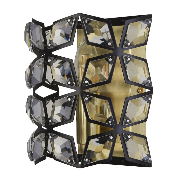 Searchlight 59811-1BSB Iris Wall Light Black Metal Crystal Brass