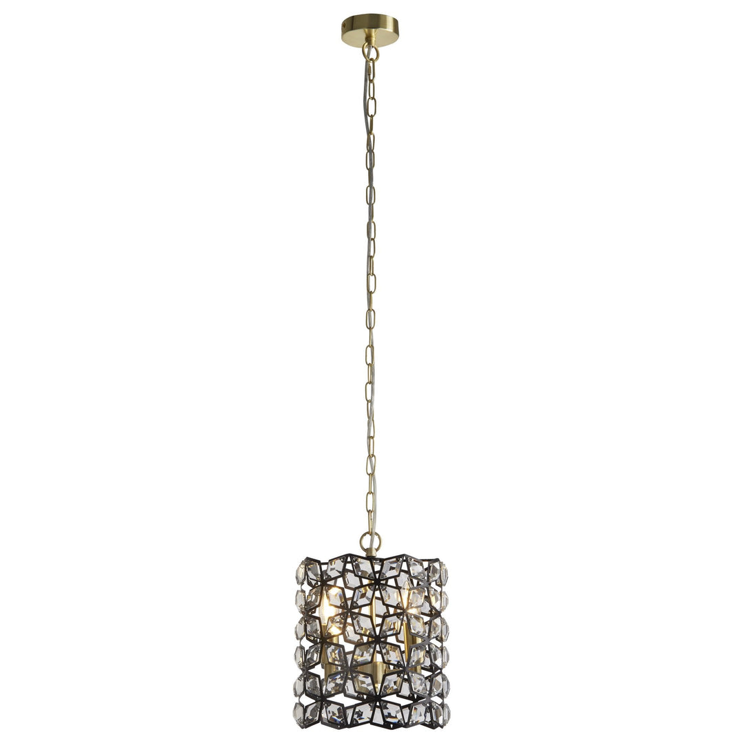 Searchlight 59811-2BSB Iris 2 Light Pendant Black Metal Crystal Brass