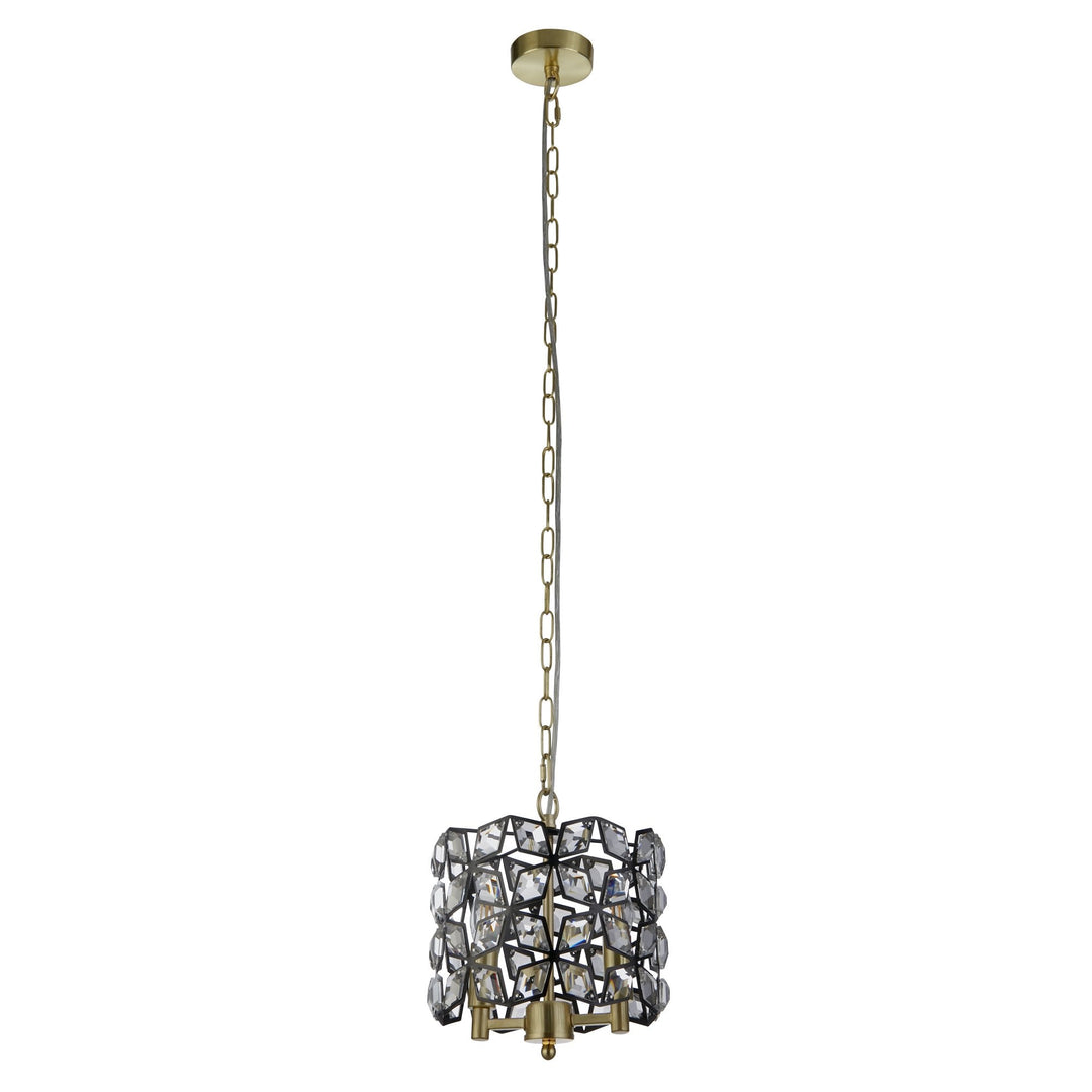 Searchlight 59811-2BSB Iris 2 Light Pendant Black Metal Crystal Brass