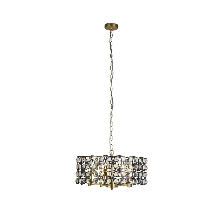 Searchlight 59811-5BSB Iris 5 Light Pendant Black Metal Crystal Brass