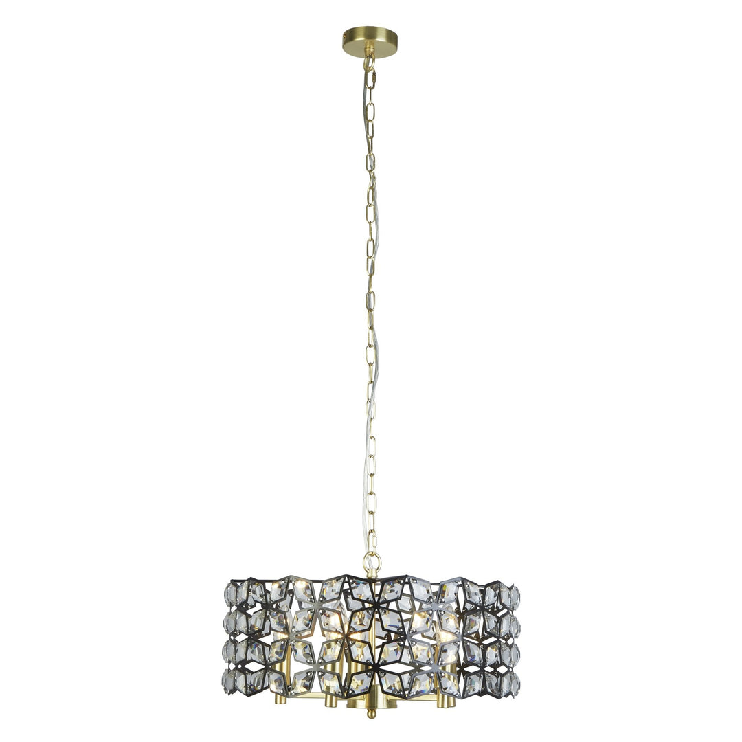 Searchlight 59811-5BSB Iris 5 Light Pendant Black Metal Crystal Brass