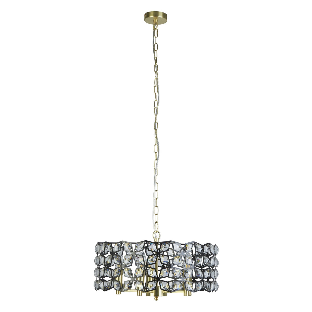 Searchlight 59811-5BSB Iris 5 Light Pendant Black Metal Crystal Brass