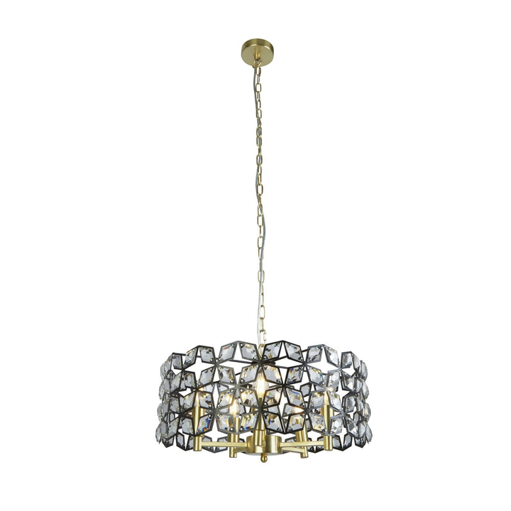 Searchlight 59811-5BSB Iris 5 Light Pendant Black Metal Crystal Brass