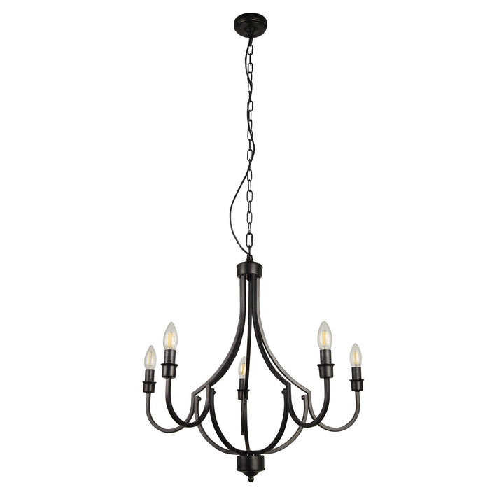 Searchlight 82915-5BK Lodge 5 Light Pendant Black Metal