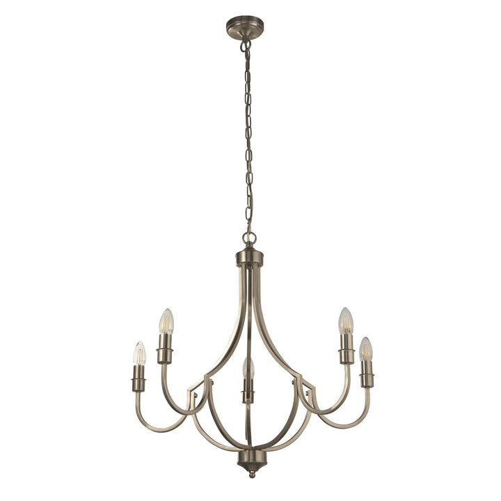 Searchlight 82915-5SS Lodge 5 Light Pendant Satin Silver Metal