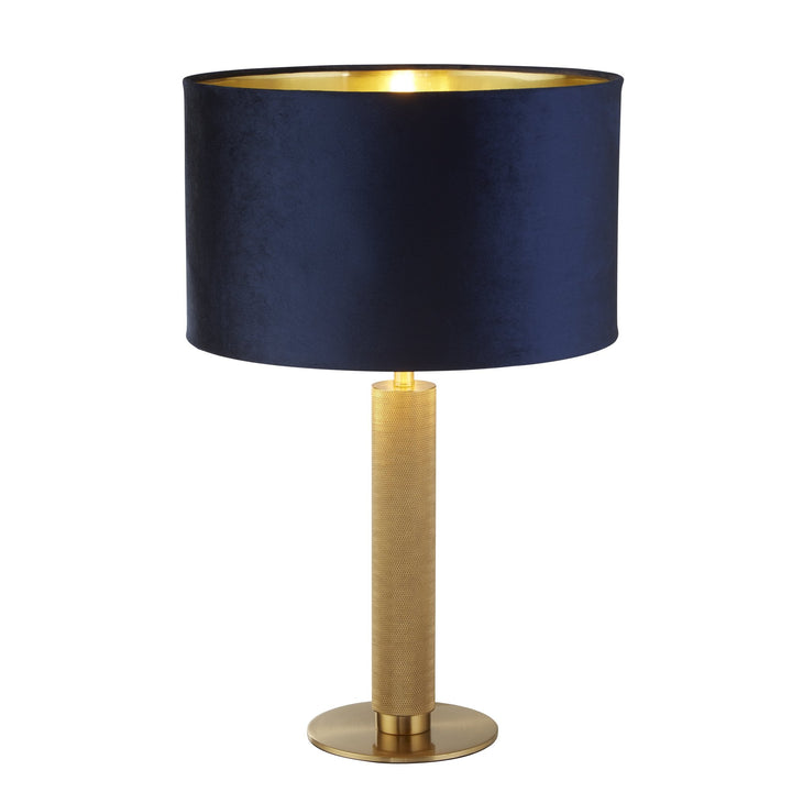 Searchlight 65721AZ London Table Lamp Knurled Brass Navy Velvet Shade