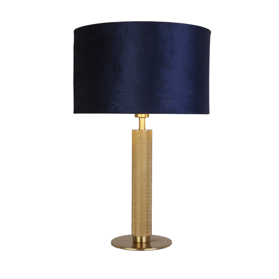 Searchlight 65721AZ London Table Lamp Knurled Brass Navy Velvet Shade