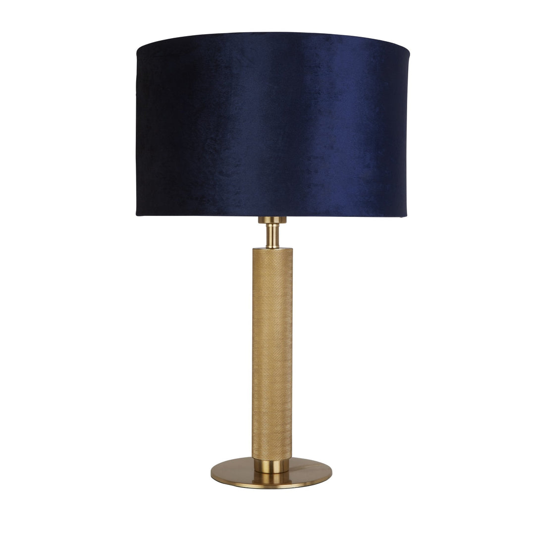 Searchlight 65721AZ London Table Lamp Knurled Brass Navy Velvet Shade