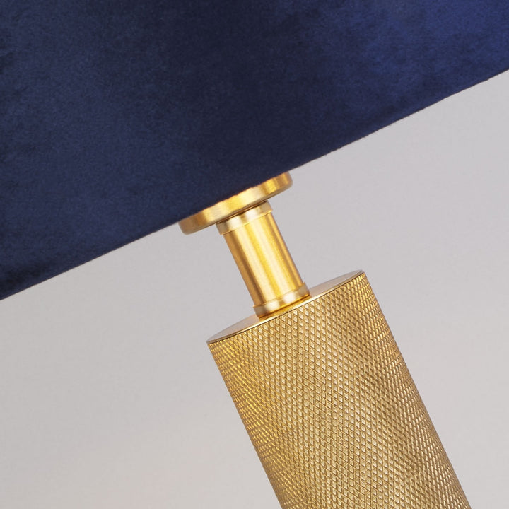 Searchlight 65721AZ London Table Lamp Knurled Brass Navy Velvet Shade