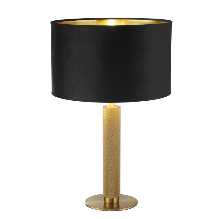 Searchlight 65721BK London Table Lamp Knurled Brass Black Velvet Shade