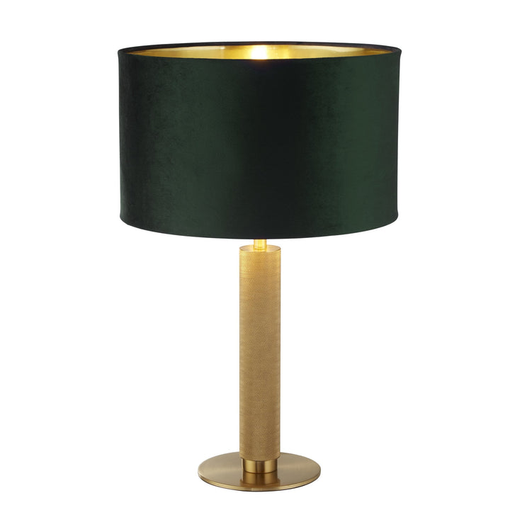 Searchlight 65721GR London Table Lamp Knurled Brass Green Velvet Shade