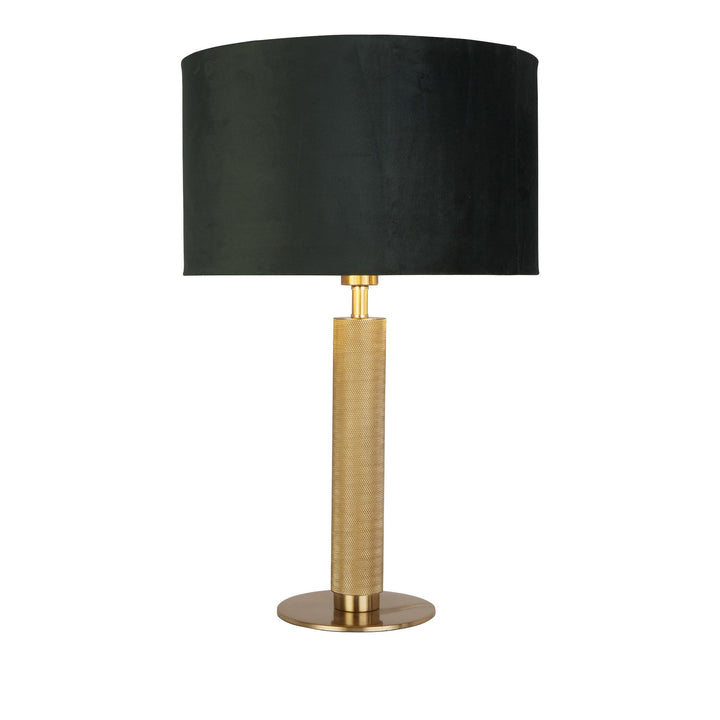 Searchlight 65721GR London Table Lamp Knurled Brass Green Velvet Shade