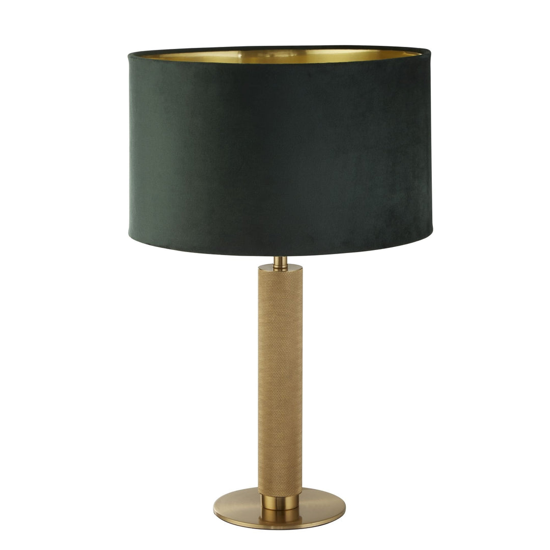Searchlight 65721GR London Table Lamp Knurled Brass Green Velvet Shade