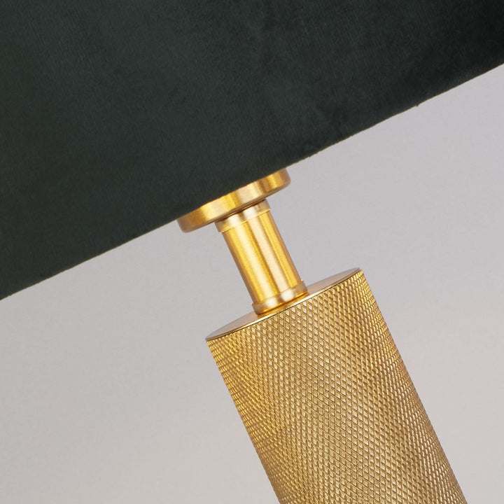 Searchlight 65721GR London Table Lamp Knurled Brass Green Velvet Shade