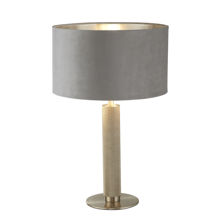 Searchlight 65721GY London Table Lamp Knurled Satin Silver Grey Velvet Shade