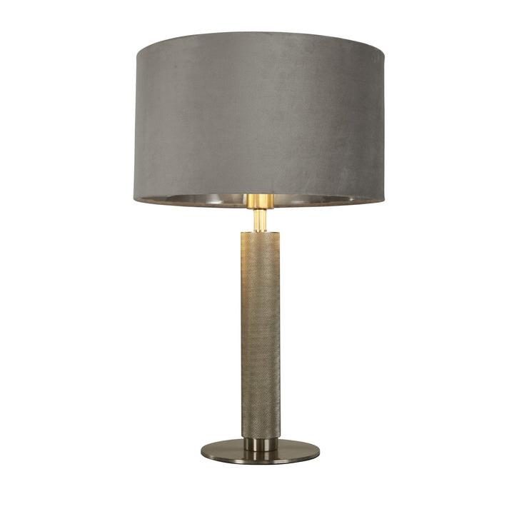 Searchlight 65721GY London Table Lamp Knurled Satin Silver Grey Velvet Shade