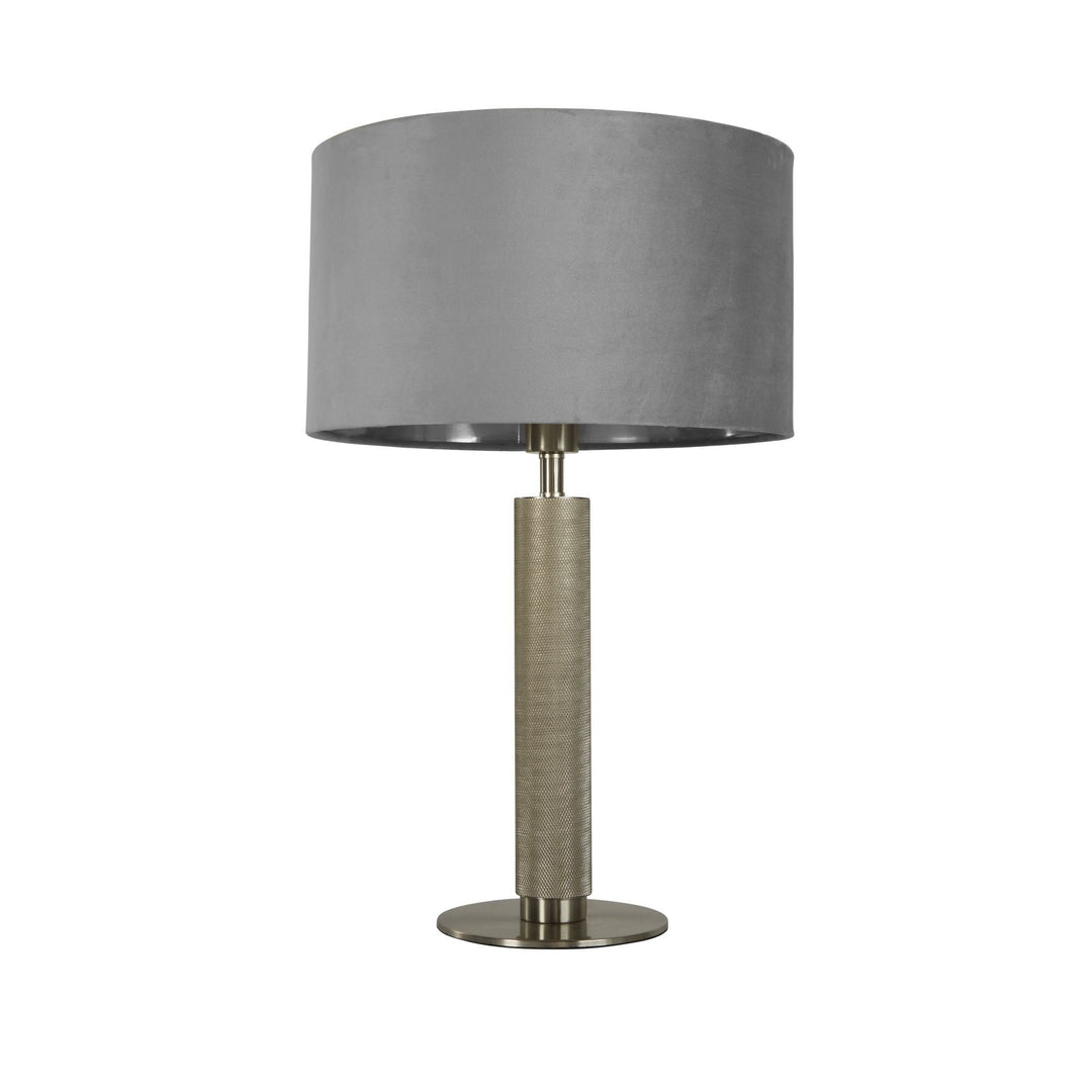 Searchlight 65721GY London Table Lamp Knurled Satin Silver Grey Velvet Shade