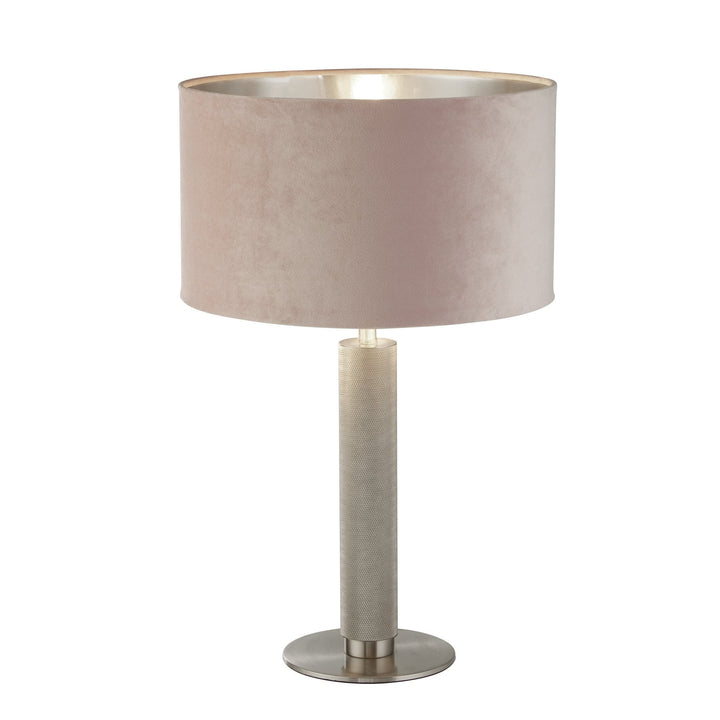 Searchlight 65721PI London Table Lamp Knurled Satin Silver Pink Velvet Shade