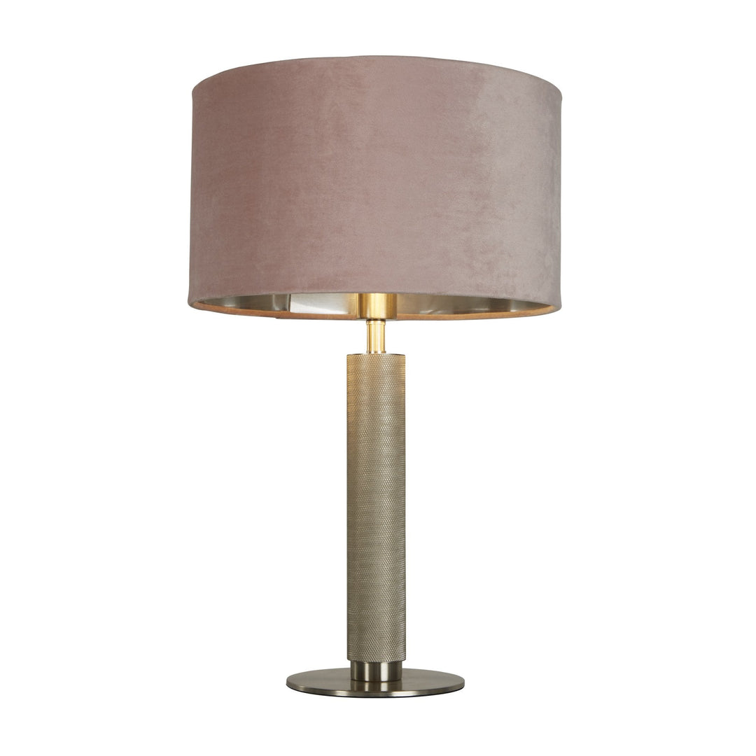 Searchlight 65721PI London Table Lamp Knurled Satin Silver Pink Velvet Shade