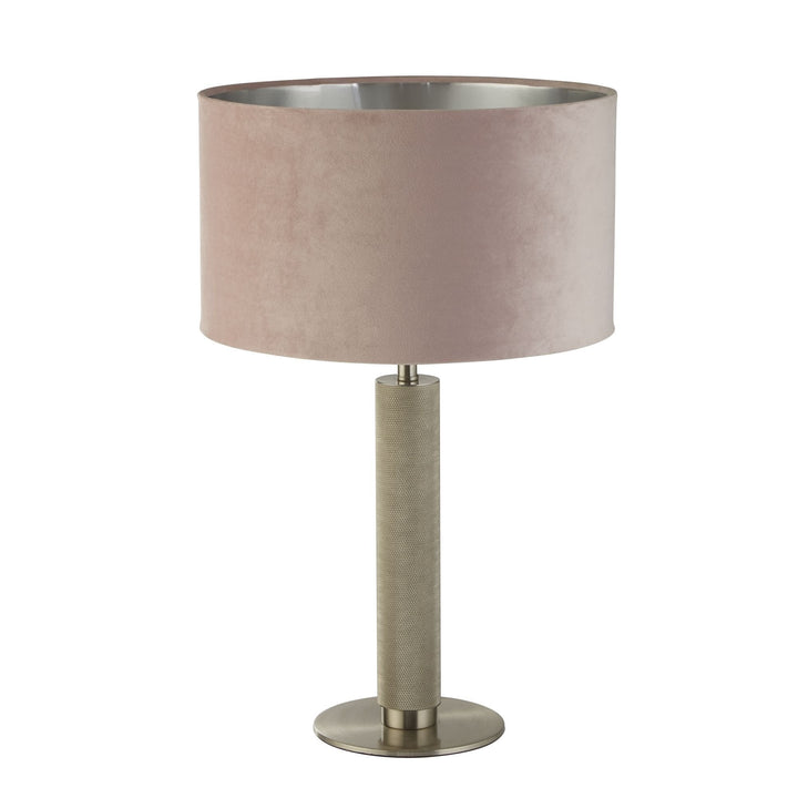 Searchlight 65721PI London Table Lamp Knurled Satin Silver Pink Velvet Shade