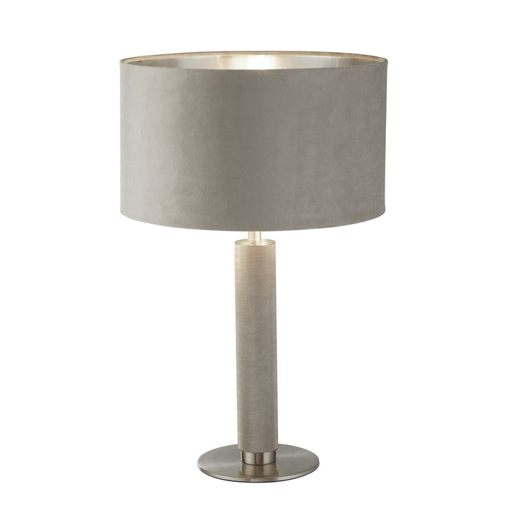 Searchlight 65721TA London Table Lamp Knurled Satin Silver Taupe Velvet Shade