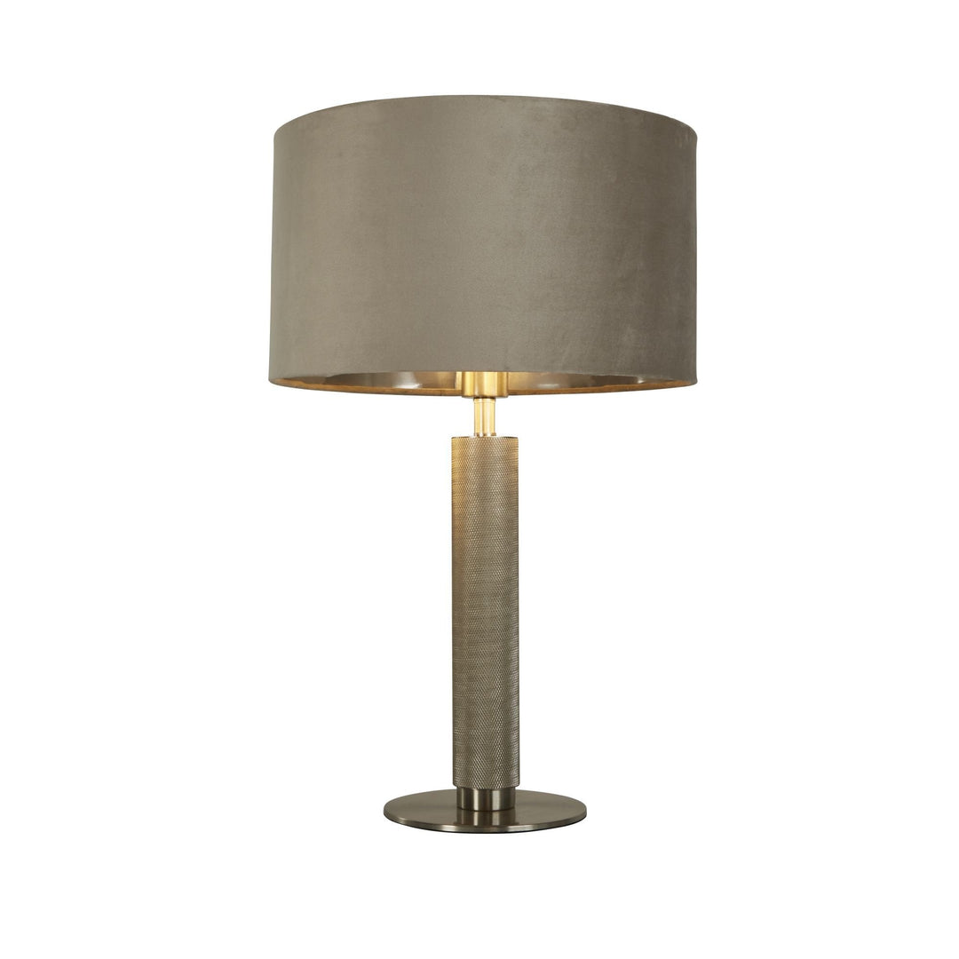 Searchlight 65721TA London Table Lamp Knurled Satin Silver Taupe Velvet Shade