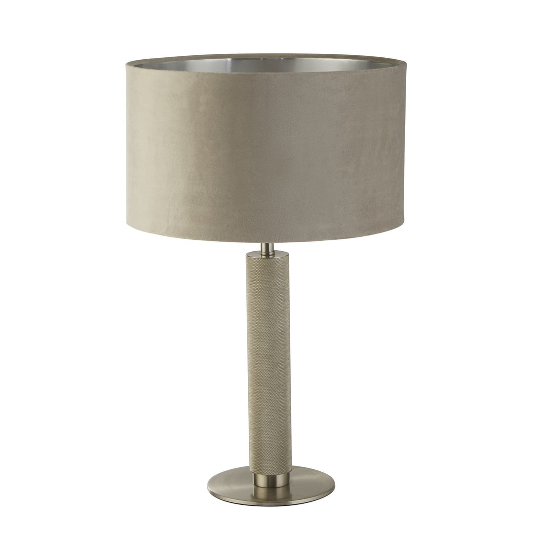 Searchlight 65721TA London Table Lamp Knurled Satin Silver Taupe Velvet Shade