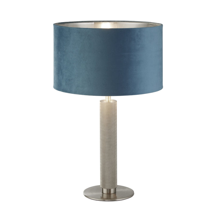 Searchlight 65721TE London Table Lamp Knurled Satin Silver Teal Velvet Shade