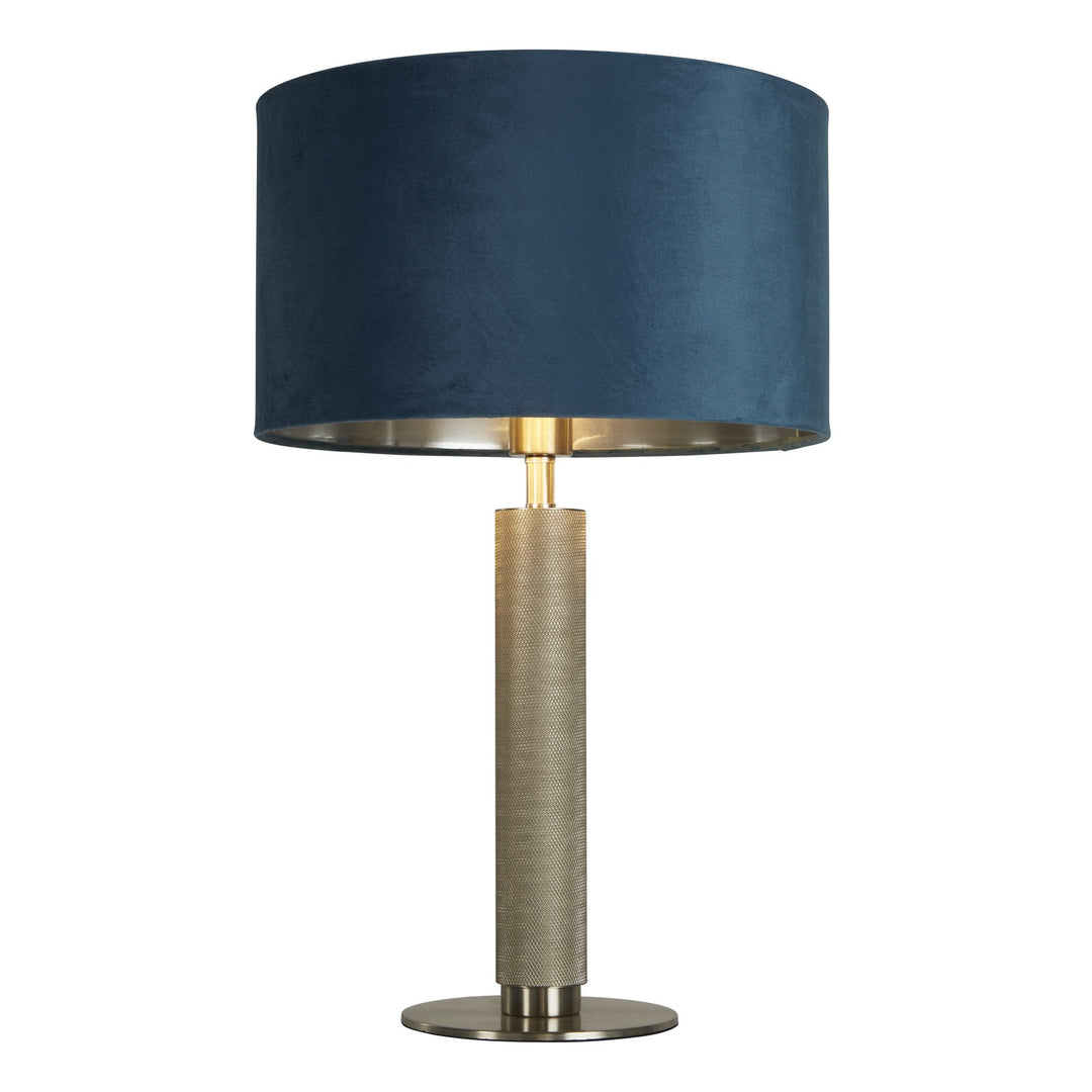 Searchlight 65721TE London Table Lamp Knurled Satin Silver Teal Velvet Shade