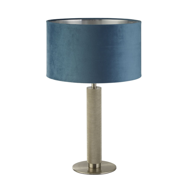 Searchlight 65721TE London Table Lamp Knurled Satin Silver Teal Velvet Shade