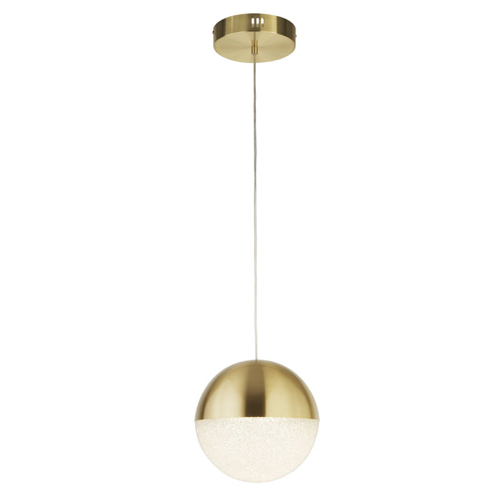 Searchlight 5881SB Marbles LED Pendant Satin Brass Metal Crushed Ice Shade