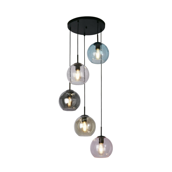 Searchlight 94005-5BK Mardi Gras II 5 Light Pendant Black Metal Coloured Glass