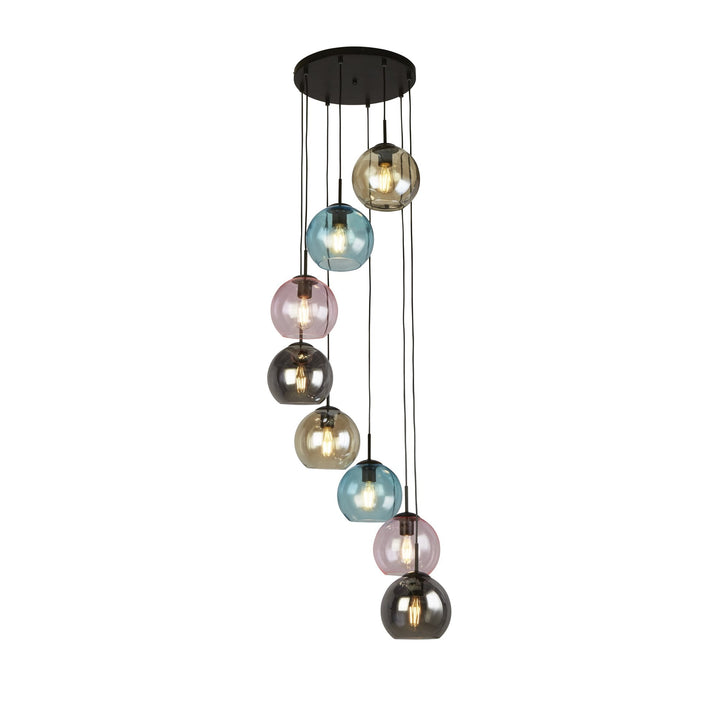 Searchlight 94008-8BK Mardi Gras II 8 Light Pendant Black Metal Coloured Glass