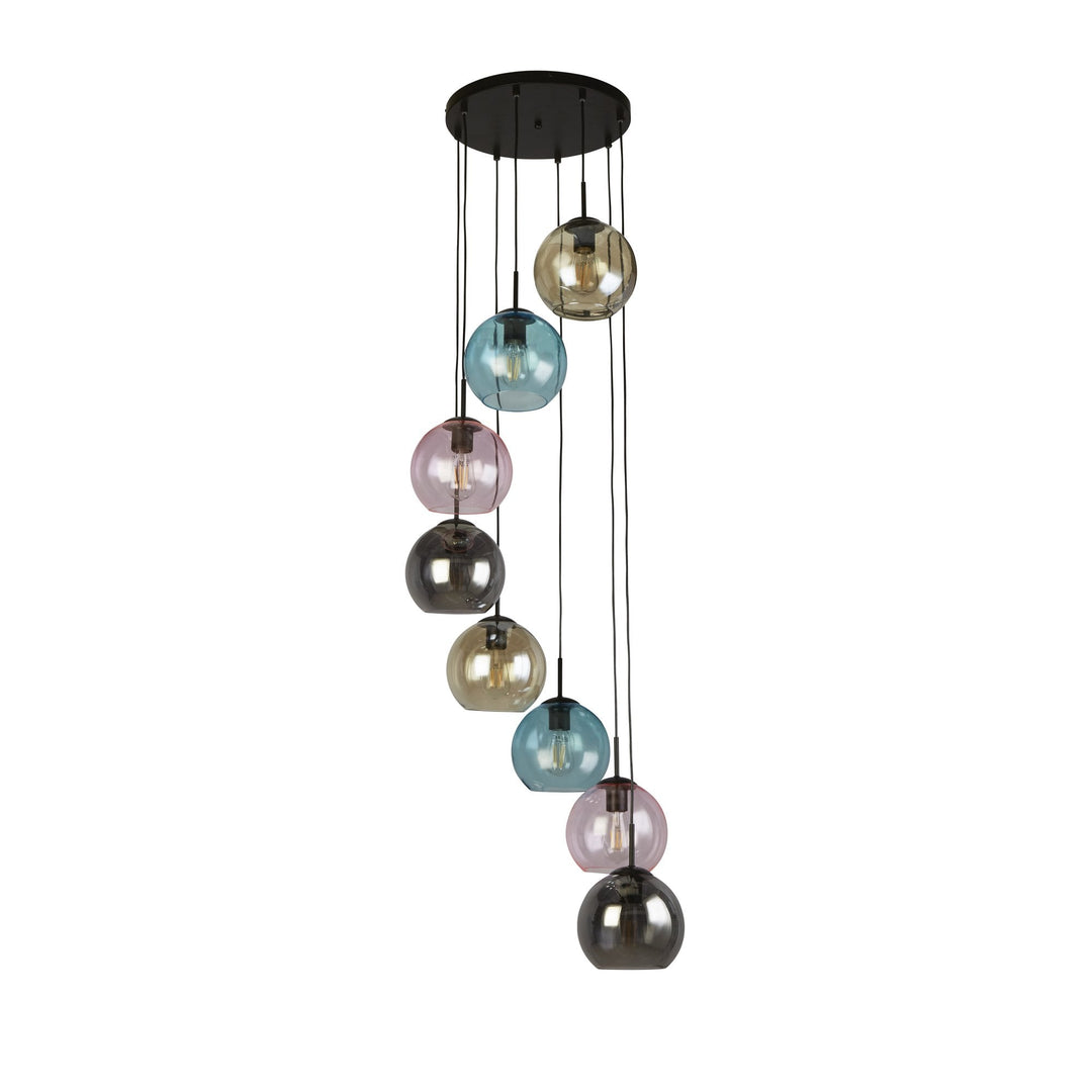 Searchlight 94008-8BK Mardi Gras II 8 Light Pendant Black Metal Coloured Glass