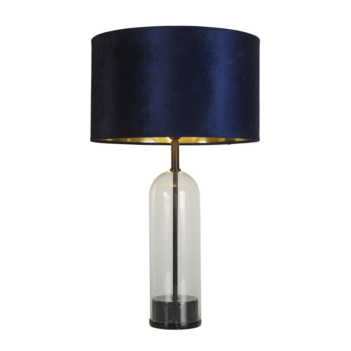 Searchlight 81711AZ Oxford Table Lamp Glass Black Metal Marble Navy Velvet