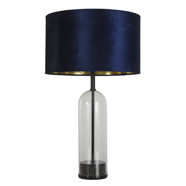 Searchlight 81711AZ Oxford Table Lamp Glass Black Metal Marble Navy Velvet