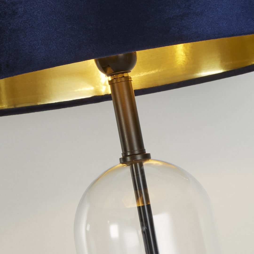 Searchlight 81711AZ Oxford Table Lamp Glass Black Metal Marble Navy Velvet