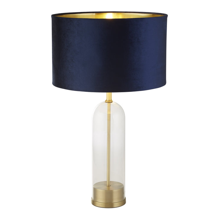 Searchlight 81712AZ Oxford Table Lamp Glass Brass Metal Navy Velvet Shade