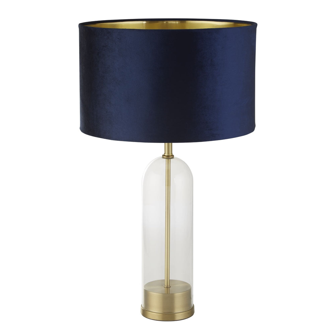 Searchlight 81712AZ Oxford Table Lamp Glass Brass Metal Navy Velvet Shade