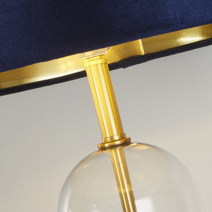 Searchlight 81712AZ Oxford Table Lamp Glass Brass Metal Navy Velvet Shade